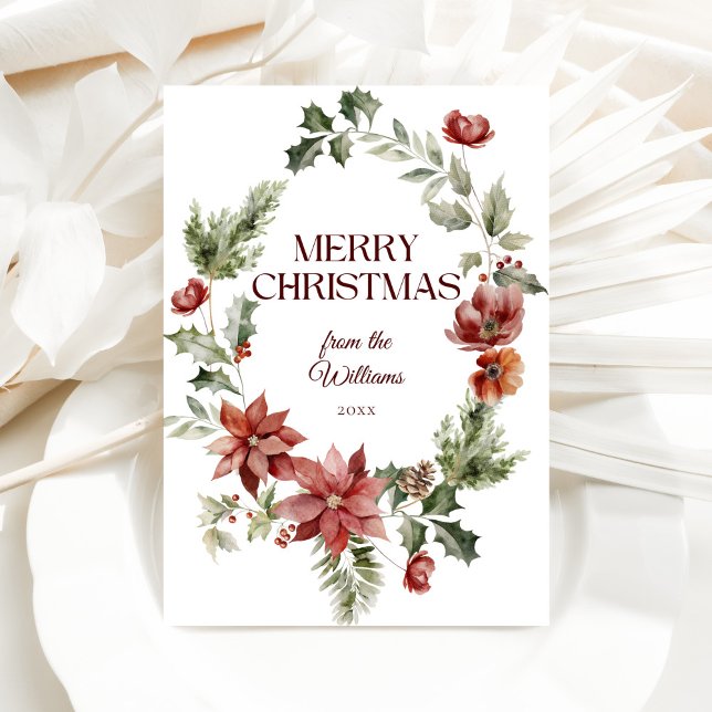 Cartes Pour Fêtes Annuelles Floral Elegant Aquarelle Noir Joyeux Noël (Créateur téléchargé)