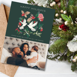 Cartes Pour Fêtes Annuelles Floral et Doves Holiday