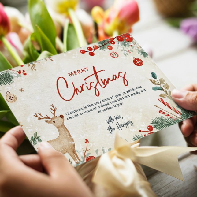 Cartes Pour Fêtes Annuelles Floral et renne Beige Joyeux Noël personnalisé (Créateur téléchargé)