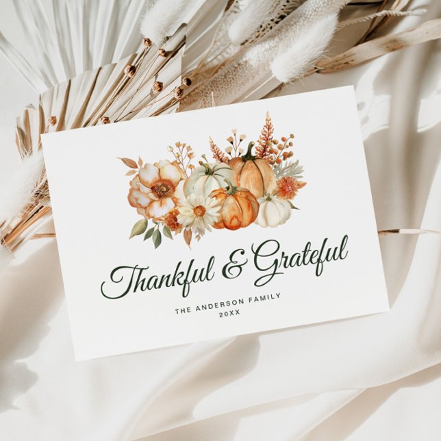 Cartes Pour Fêtes Annuelles Floral Grateful et remerciant action de grâces (Créateur téléchargé)