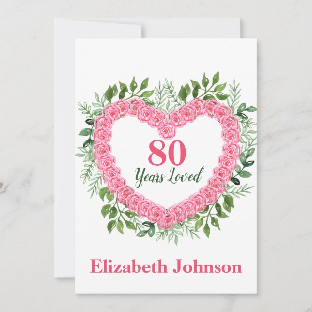 Cartes Pour Fêtes Annuelles Floral Heart 80th Birthday Card pour femmes (Devant)
