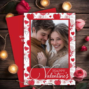 Cartes Pour Fêtes Annuelles Floral Hearts Happy Valentine's Custom Photo