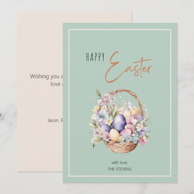 Cartes Pour Fêtes Annuelles Floral Joyeux Panier de Pâques (Devant / Derrière)