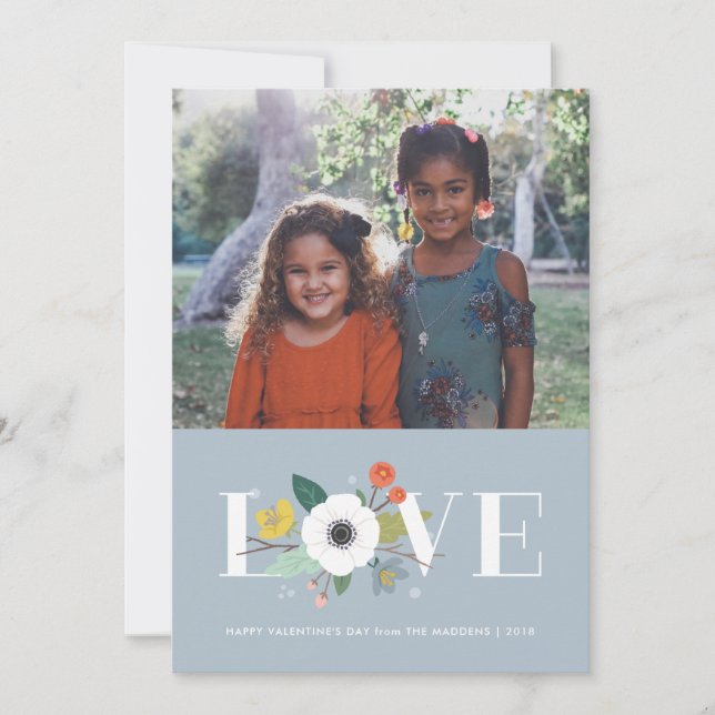 Cartes Pour Fêtes Annuelles Floral Love Valentine's Day Card - Dusty Blue (Devant)