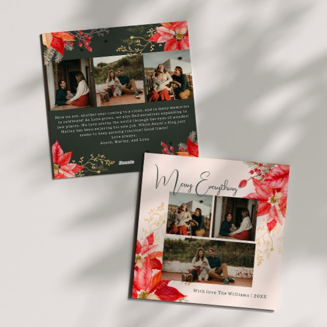 Cartes Pour Fêtes Annuelles Floral moderne Joyeux Tout Six Photo Noël (Créateur téléchargé)