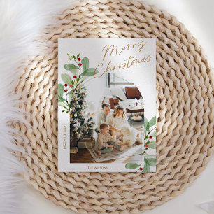 Cartes Pour Fêtes Annuelles Floral Moderne Rustique Famille Photo Noël