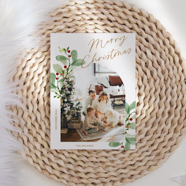 Cartes Pour Fêtes Annuelles Floral Moderne Rustique Famille Photo Noël (Créateur téléchargé)