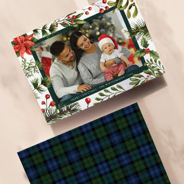 Cartes Pour Fêtes Annuelles Floral Poinsettia Plaid Family Photo Tartan