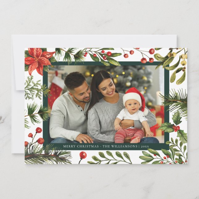 Cartes Pour Fêtes Annuelles Floral Poinsettia Plaid Family Photo Tartan (Devant)