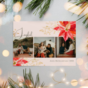Cartes Pour Fêtes Annuelles Floral rose Joyeux Trois vacances de Noël photo