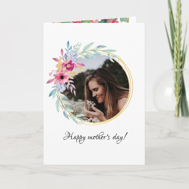 Cartes Pour Fêtes Annuelles Floral Round Frame Photo Fête des Mères (Devant)