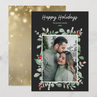 Cartes Pour Fêtes Annuelles Floral tendance stylisée photo calligraphie verte