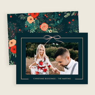Cartes Pour Fêtes Annuelles Floral Turquoise Bow encadré photo Noël