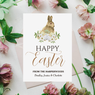 Cartes Pour Fêtes Annuelles Flore Élégant Script Pâques Famille Lapin Pâques