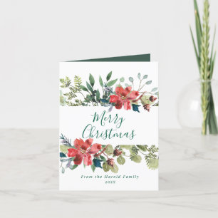 Cartes Pour Fêtes Annuelles Flore hivernale aquarelle rustique avec fleurs rou