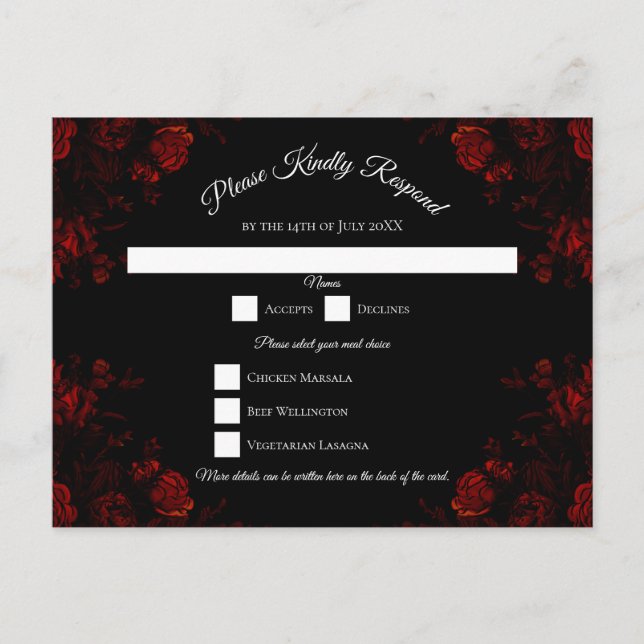 Cartes Pour Fêtes Annuelles Flore rouge profond Élégant Mariage gothique (Devant)