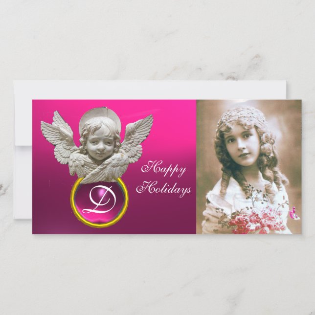 Cartes Pour Fêtes Annuelles FLORENTINE RENAISSANCE ANGEL Fuchsia Gem Monogramm (Devant)