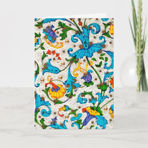 CARTES POUR FÊTES ANNUELLES FLORENTINE RENAISSANCE BLEU FLORAL SWIRLS, FLEURS