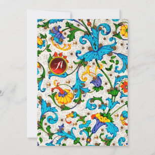 CARTES POUR FÊTES ANNUELLES FLORENTINE RENAISSANCE BLEU FLORAL SWIRLS, FLEURS