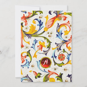 CARTES POUR FÊTES ANNUELLES FLORENTINE RENAISSANCE VOLUTES FLORAUX MONOGRAMME
