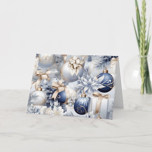 Cartes Pour Fêtes Annuelles Flores de Noël Vintage Bleu (Devant)