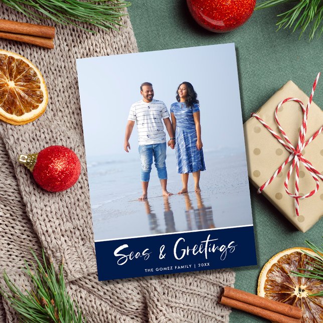 Cartes Pour Fêtes Annuelles Florida Beach Blue Stripe Famille Photo Noël (Florida Beach Blue Stripe Family Photo Christmas Holiday Card)