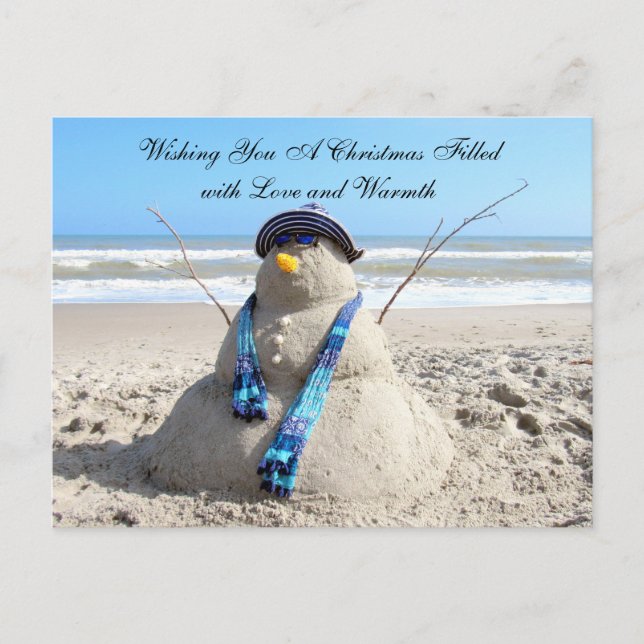 Cartes Pour Fêtes Annuelles Floride Snowman / SnowWoman ( plage ) Noël (Devant)