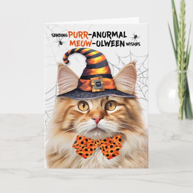 Cartes Pour Fêtes Annuelles Fluffy Orange Tabby Cat PURRanormal MEOWolween (Devant)