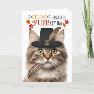 Cartes Pour Fêtes Annuelles Fluffy Tabby Cat Feline Grateful pour PURRkey Day