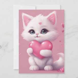Cartes Pour Fêtes Annuelles Fluffy White Love Kitten