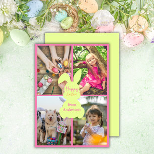 Cartes Pour Fêtes Annuelles Fluo Happy Ears Bunny de Pâques 4 Photos Collage