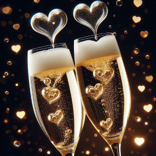 Cartes Pour Fêtes Annuelles Flutes de champagne avec bulles de coeur Valentine