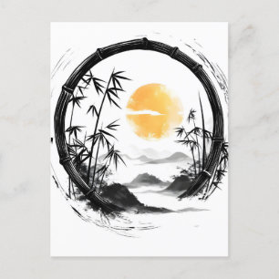 Cartes Pour Fêtes Annuelles Flux de bambou Zen de lune Abstraite