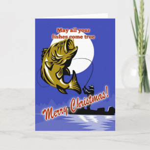 Cartes Pour Fêtes Annuelles Fly Fisherman sur bateau attraper achigan à grande