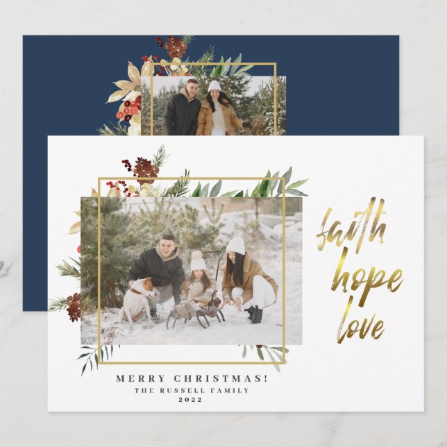 Cartes Pour Fêtes Annuelles Foi élégante Hope Love 2 Photo Noël (Devant / Derrière)