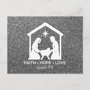 Cartes Pour Fêtes Annuelles FOI ESPOIR AMOUR Argent Paillettes Noël Chrétien