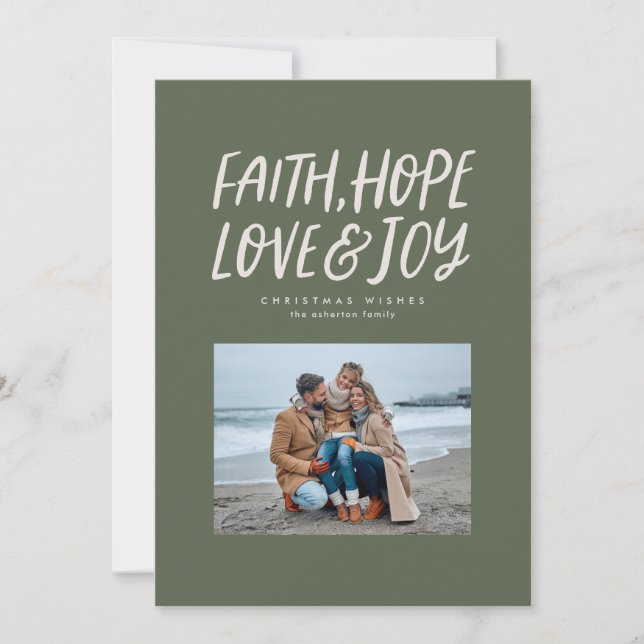 Cartes Pour Fêtes Annuelles Foi espoir amour joie verte de Noël photo (Devant)