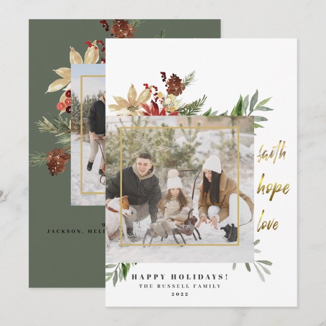 Cartes Pour Fêtes Annuelles Foi moderne Hope Love 2 photos Joyeux Noël (Devant / Derrière)