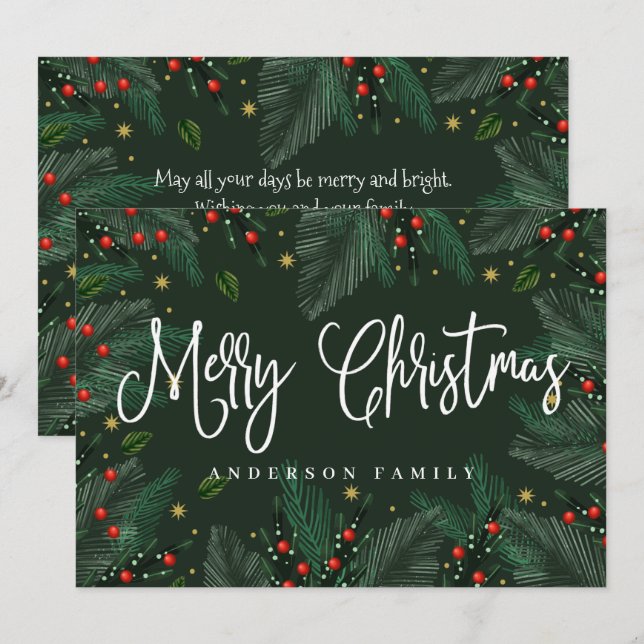 Cartes Pour Fêtes Annuelles Foliage d'aquarelle moderne et baies heureux (Devant / Derrière)