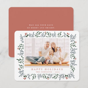 Cartes Pour Fêtes Annuelles Foliage de Noël moderne et Berries Botanique