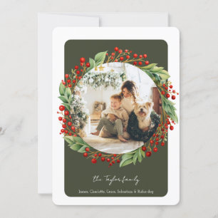 Cartes Pour Fêtes Annuelles Foliole d'hiver vert de Noël avec baies Photo
