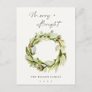 Cartes Pour Fêtes Annuelles Folithe hiver Wreath Joyeux et brillant Noël