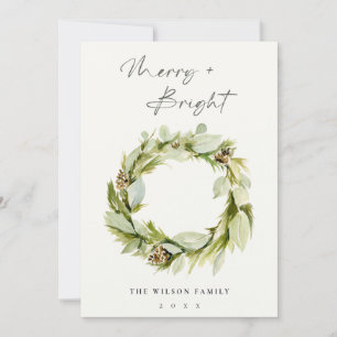 Cartes Pour Fêtes Annuelles Folithe hiver Wreath Joyeux et brillant Noël