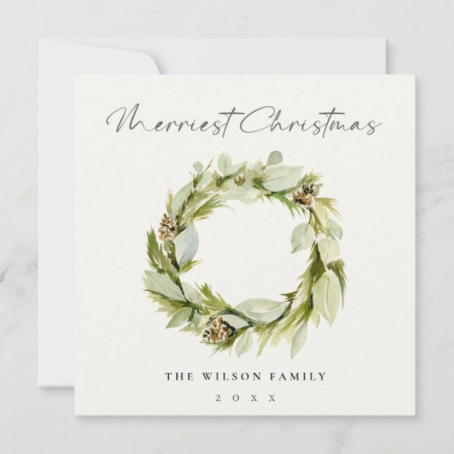 Cartes Pour Fêtes Annuelles Folithe vert Wreath d'hiver Joyeux Noël (Devant)