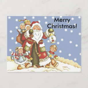 Cartes Pour Fêtes Annuelles Folk Art Père Noël Kids Christmas Snowflakes