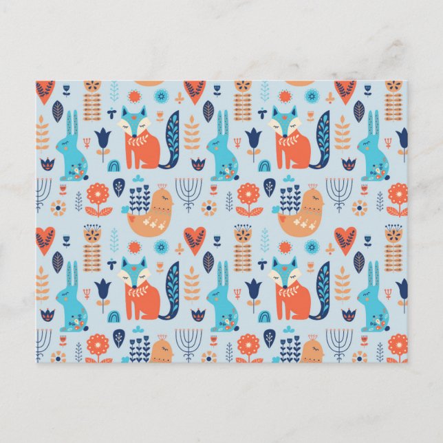 Cartes Pour Fêtes Annuelles Folk Art Woodland Animal Motif (Devant)