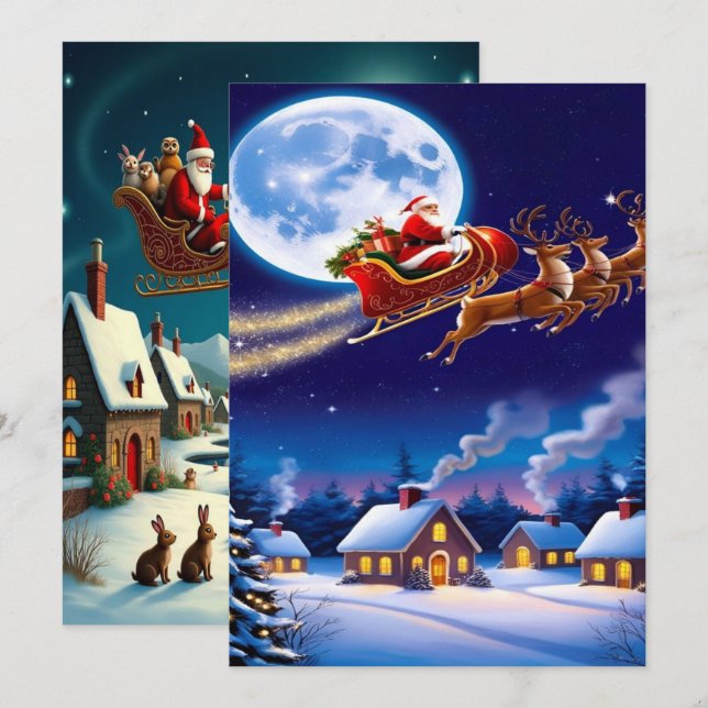 Cartes Pour Fêtes Annuelles Fond d'écran captivant de village d'hiver de Noël  (Devant / Derrière)