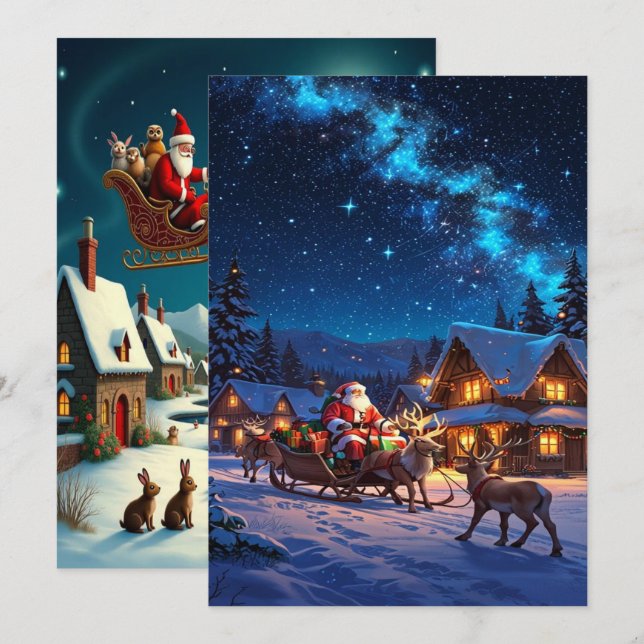 Cartes Pour Fêtes Annuelles Fond d'écran captivant de village d'hiver de Noël  (Devant / Derrière)