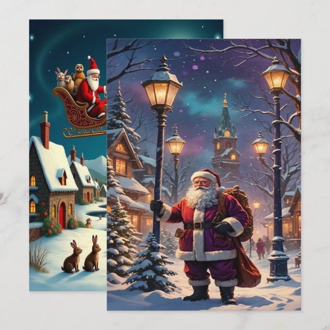 Cartes Pour Fêtes Annuelles Fond d'écran captivant de village d'hiver de Noël  (Devant / Derrière)