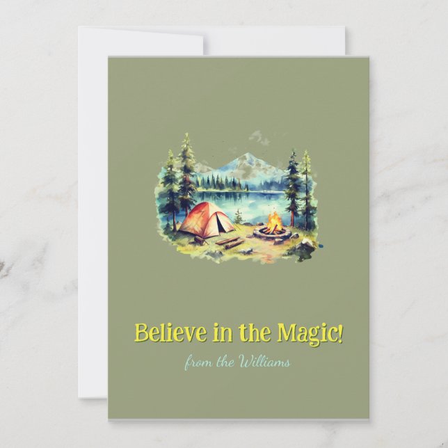 Cartes Pour Fêtes Annuelles Font jaune Montagne Noël Camp de vacances Lac (Devant)